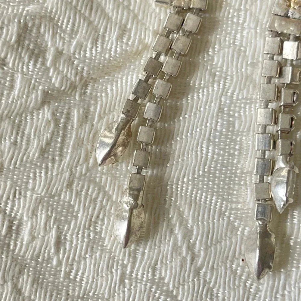 Angel Wing Fringe Clear & Black Baguette Rhinestone Clip On Ear Climber Earrings